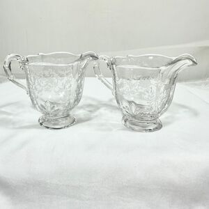 Fostoria Two Vintage Chintz Etched Glass Creamer Baroque